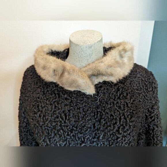 Vintage mid century Reversible Persian lamb, mink and silk coat Size 12 L - Picture 5 of 15